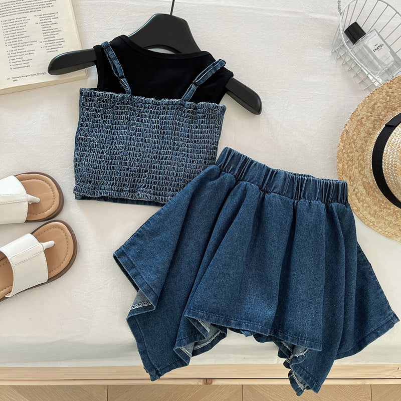 Ensemble deux pièces style preppy pour filles - tenue d'été