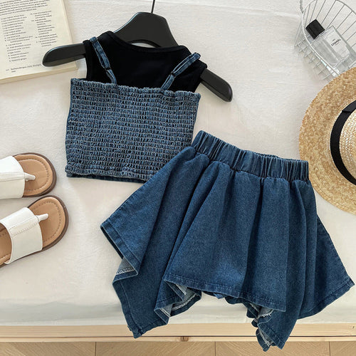Ensemble deux pièces style preppy pour filles - tenue d'été