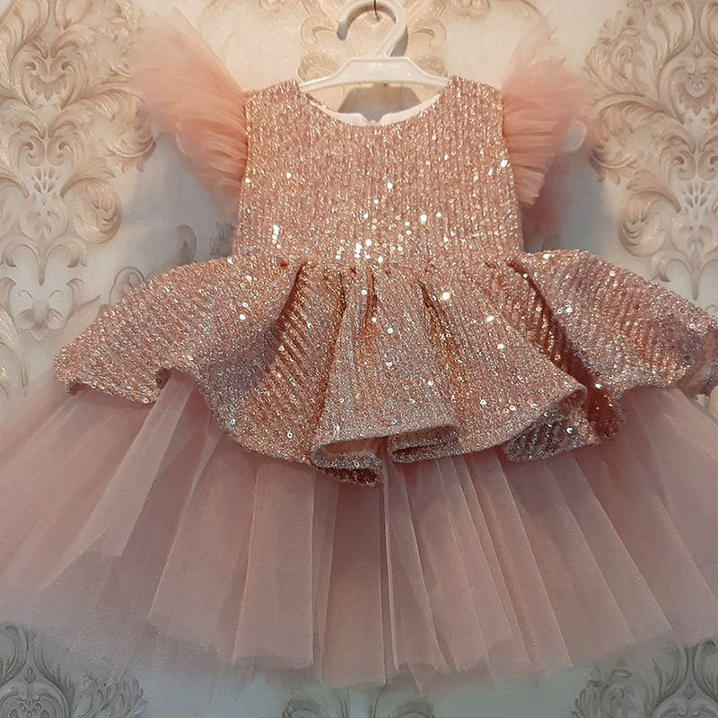 Robe Princesse Été Fille en Dentelle Pailletée Robe de Soirée Noël pour Tout-Petit