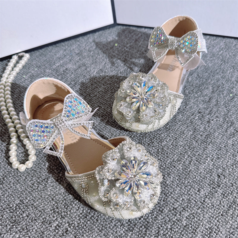 Chaussures de princesse en cristal pour filles, brillantes, avec perles et strass
