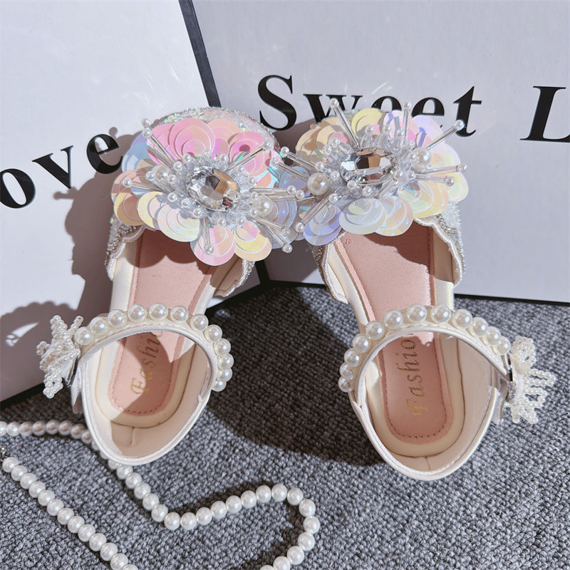 Chaussures d'été pour filles, neuves, avec papillon en cristal et perles, style princesse