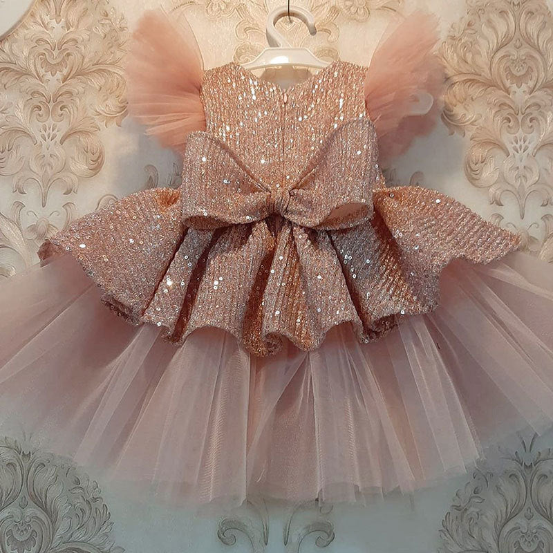 Robe Princesse Été Fille en Dentelle Pailletée Robe de Soirée Noël pour Tout-Petit