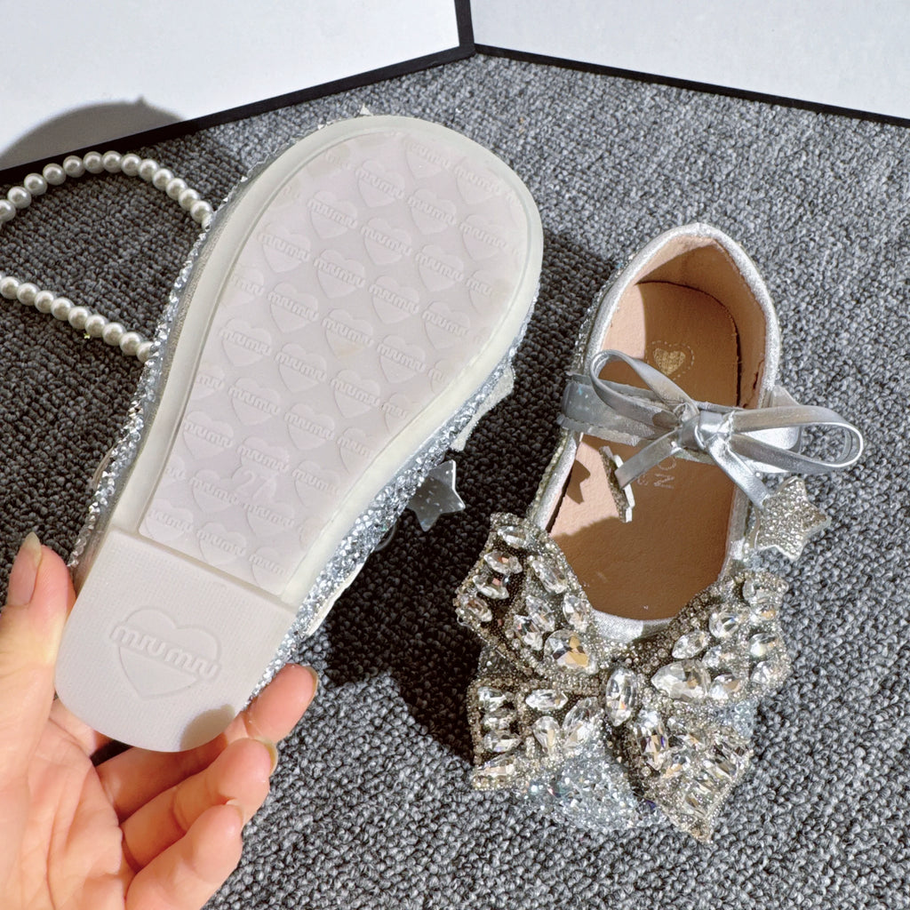 Chaussures en cuir Princesse Papillon en cristal pour filles