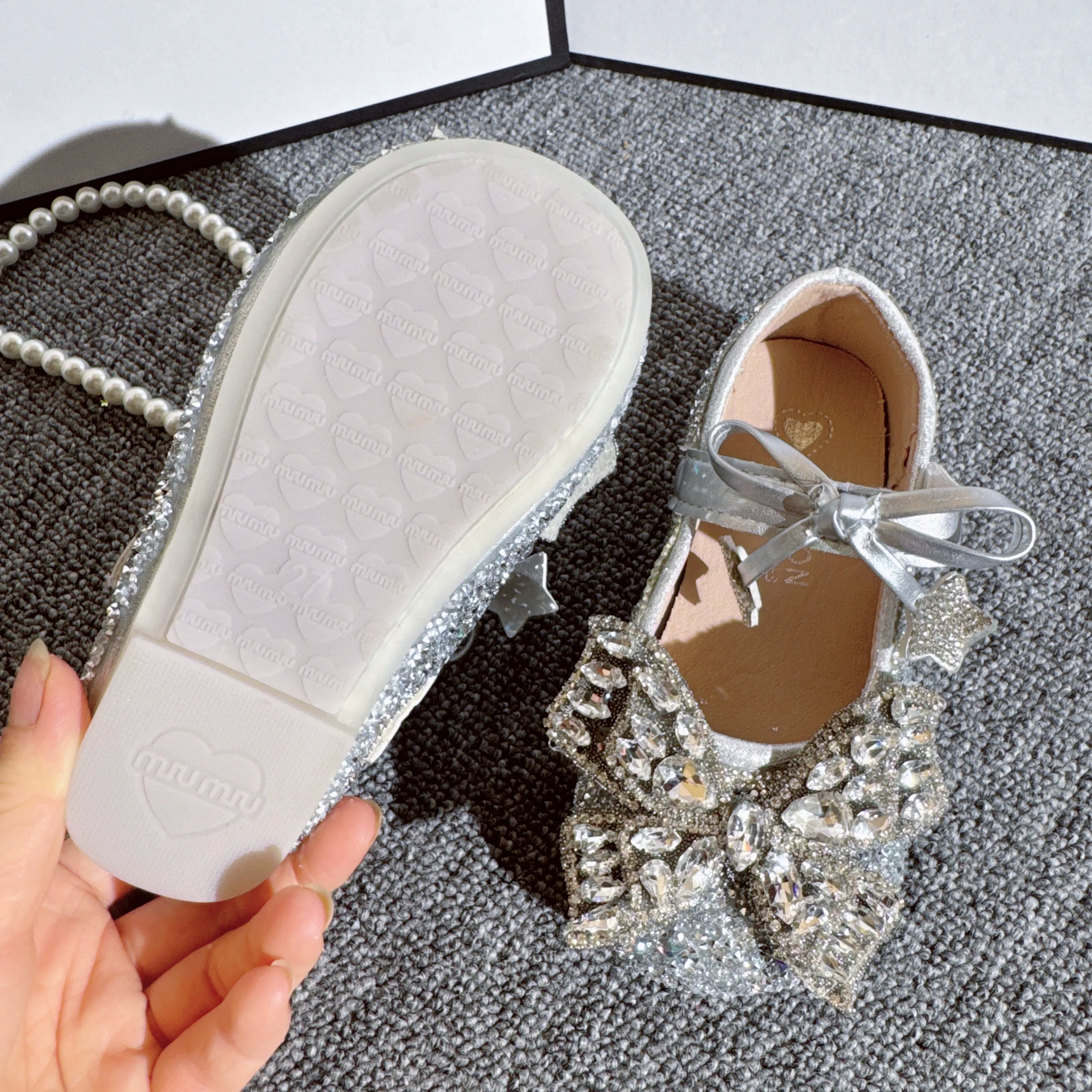 Chaussures en cuir Princesse Papillon en cristal pour filles