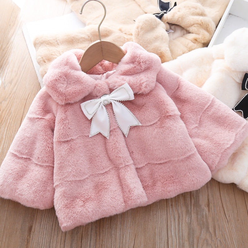 Manteau d'hiver avec nœud pour filles Tenue confortable pour filles