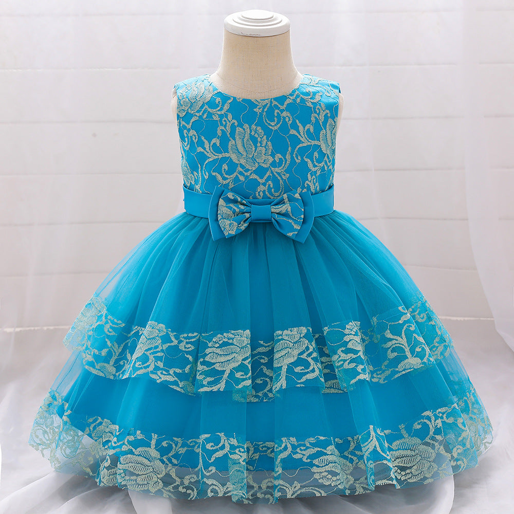 Robes de soirée d'anniversaire pour bébés filles, robes d'été sans manches en dentelle moelleuse et mignonne pour tout-petaines, robes de princesse formelles