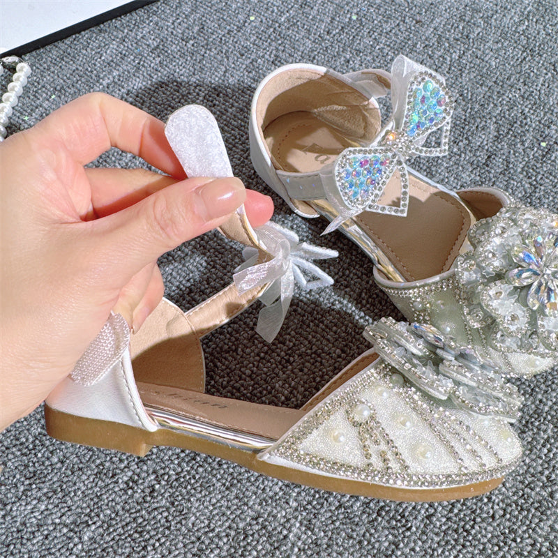 Chaussures de princesse en cristal pour filles, brillantes, avec perles et strass