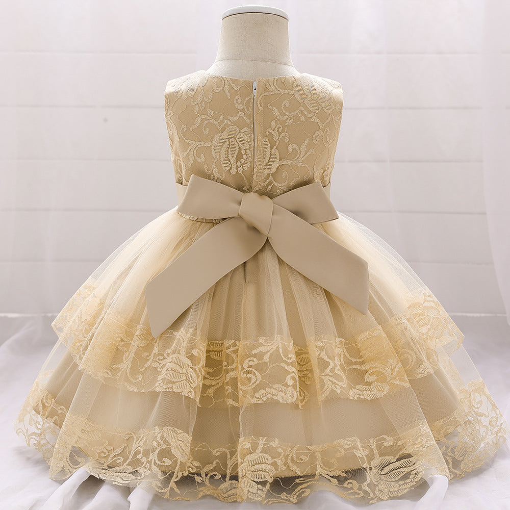 Robes de soirée d'anniversaire pour bébés filles, robes d'été sans manches en dentelle moelleuse et mignonne pour tout-petaines, robes de princesse formelles
