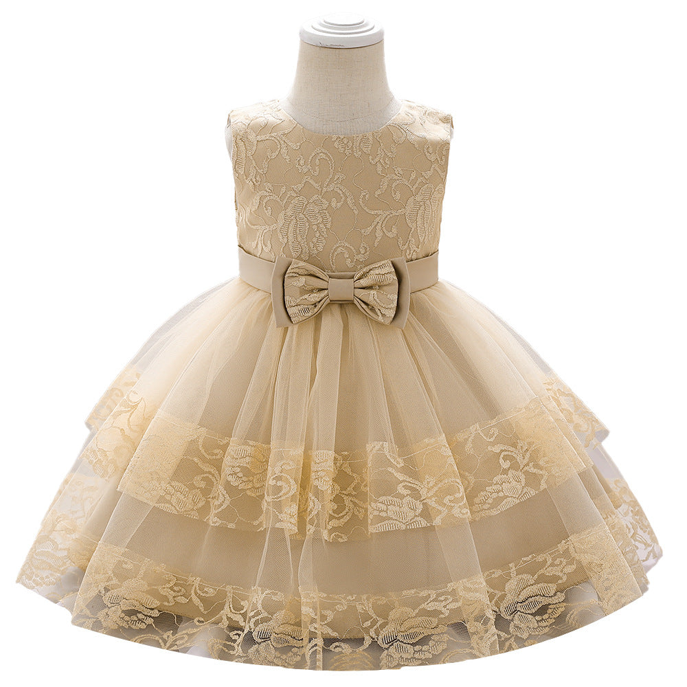 Robes de soirée d'anniversaire pour bébés filles, robes d'été sans manches en dentelle moelleuse et mignonne pour tout-petaines, robes de princesse formelles