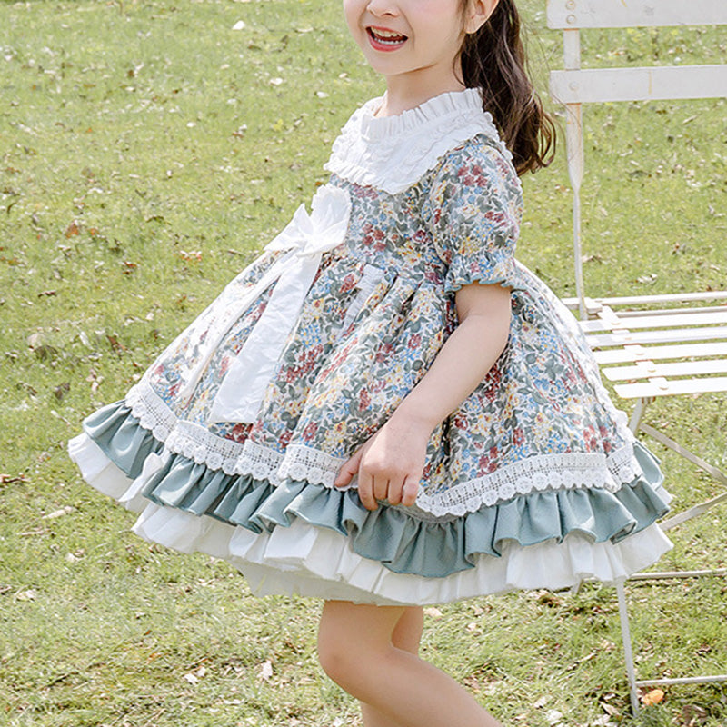 Robe Lolita d'été bouffante de princesse pour bébé fille et enfant en dentelle et à fleurs
