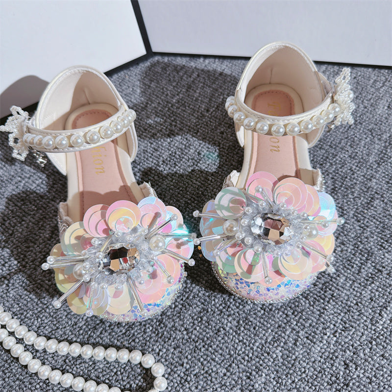 Chaussures d'été pour filles, neuves, avec papillon en cristal et perles, style princesse