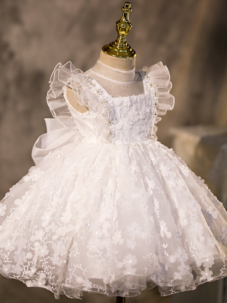 Robes de demoiselle d'honneur pour bébés filles - Élégante robe de princesse bouffante à volants pour premier communion