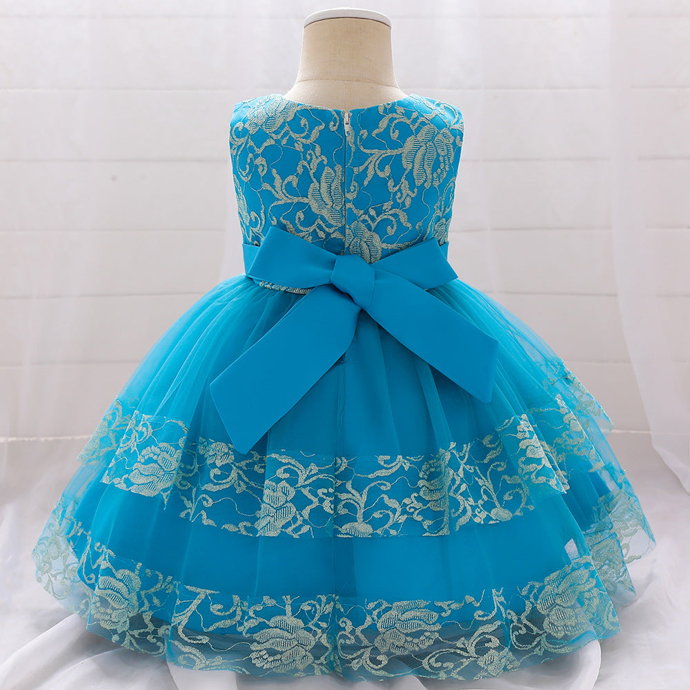 Robes de soirée d'anniversaire pour bébés filles, robes d'été sans manches en dentelle moelleuse et mignonne pour tout-petaines, robes de princesse formelles