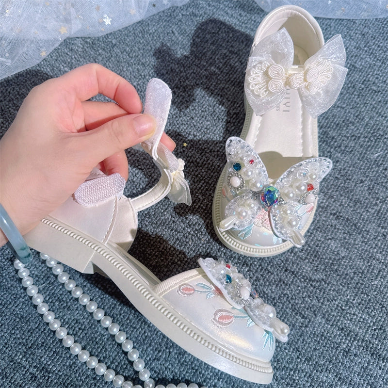 Chaussures d'été mignonnes pour bébés filles avec nœud papillon et perles
