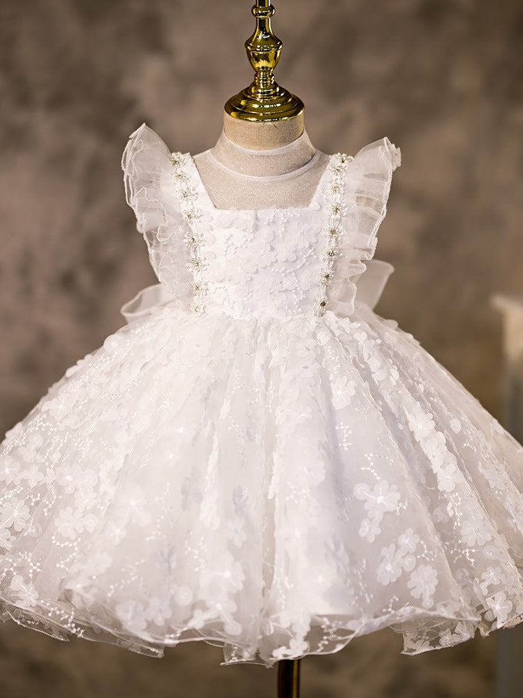 Robes de demoiselle d'honneur pour bébés filles - Élégante robe de princesse bouffante à volants pour premier communion