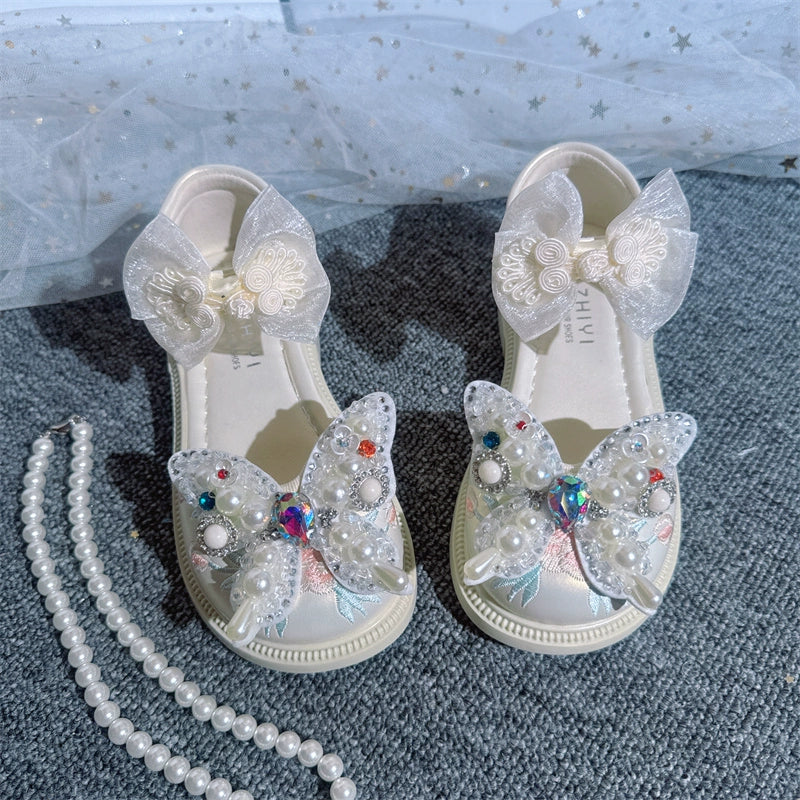 Chaussures d'été mignonnes pour bébés filles avec nœud papillon et perles