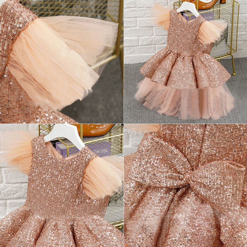Robe Princesse Été Fille en Dentelle Pailletée Robe de Soirée Noël pour Tout-Petit