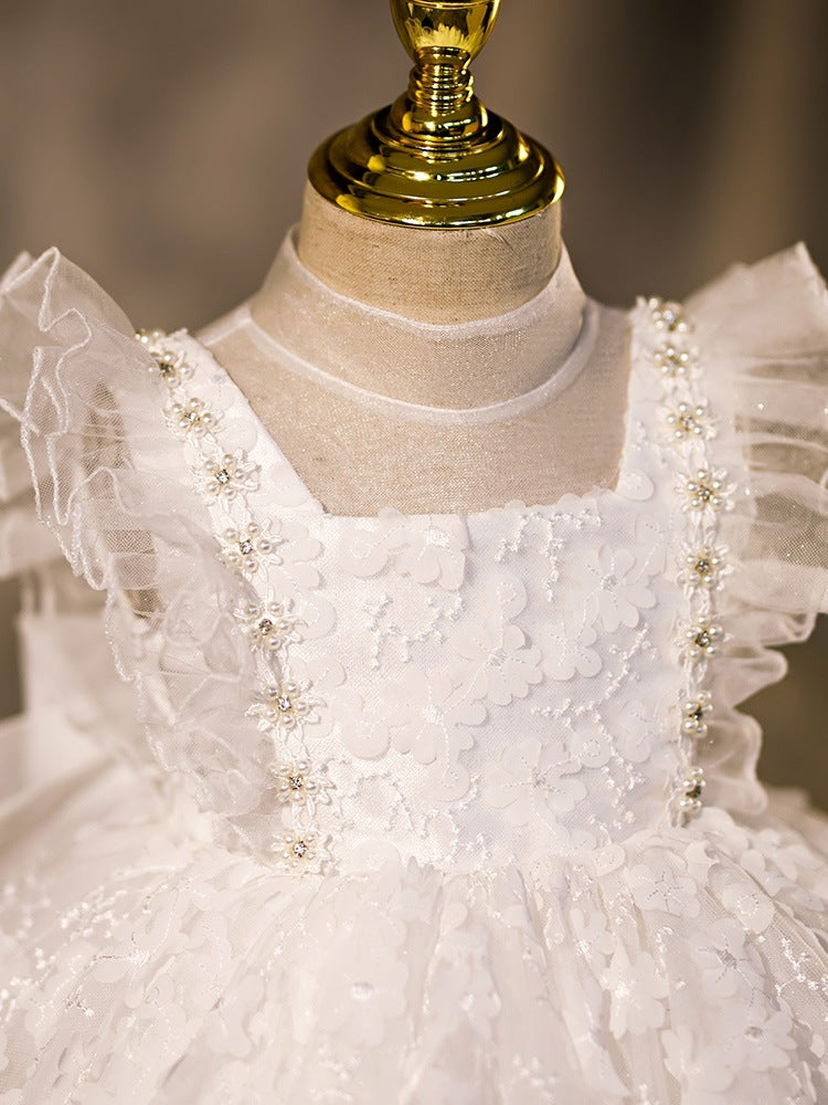 Robes de demoiselle d'honneur pour bébés filles - Élégante robe de princesse bouffante à volants pour premier communion