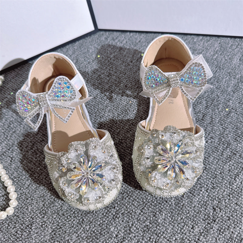 Chaussures de princesse en cristal pour filles, brillantes, avec perles et strass
