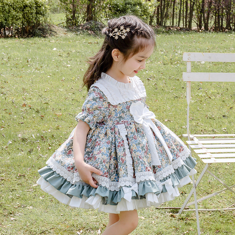 Robe Lolita d'été bouffante de princesse pour bébé fille et enfant en dentelle et à fleurs
