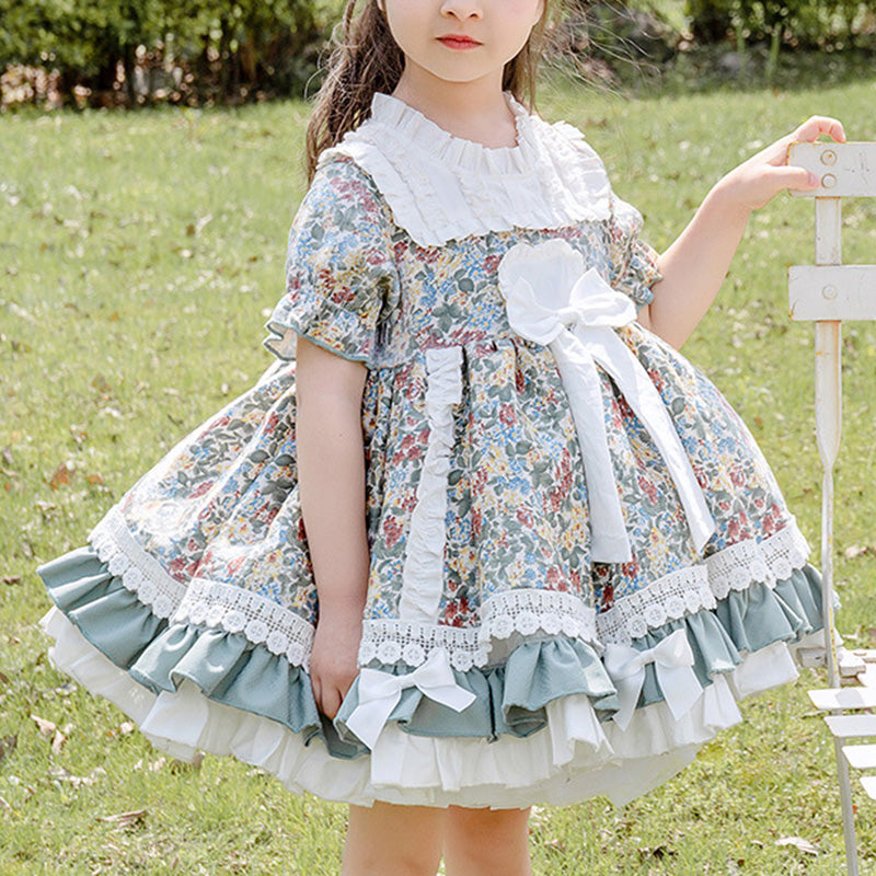Robe Lolita d'été bouffante de princesse pour bébé fille et enfant en dentelle et à fleurs