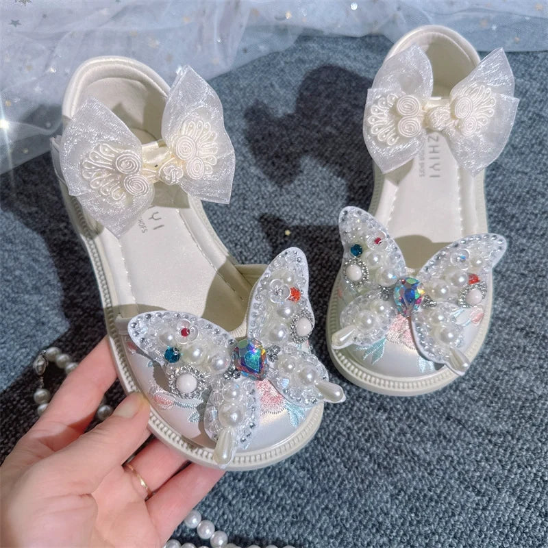 Chaussures d'été mignonnes pour bébés filles avec nœud papillon et perles