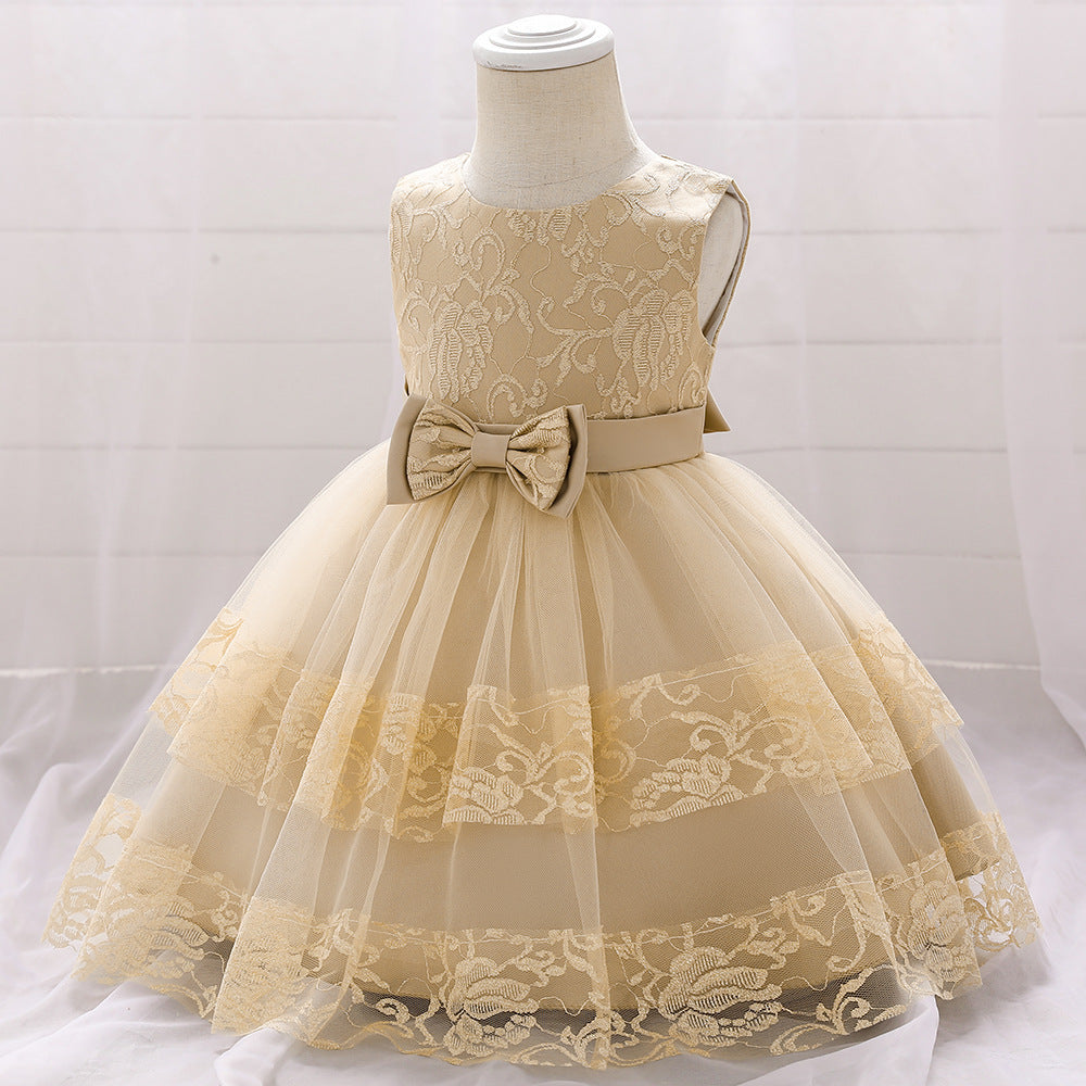 Robes de soirée d'anniversaire pour bébés filles, robes d'été sans manches en dentelle moelleuse et mignonne pour tout-petaines, robes de princesse formelles