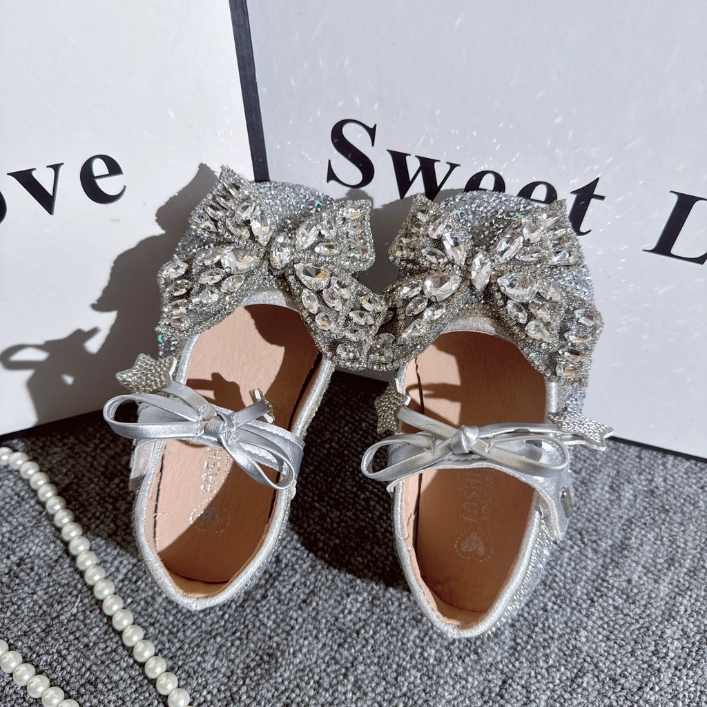 Chaussures en cuir Princesse Papillon en cristal pour filles