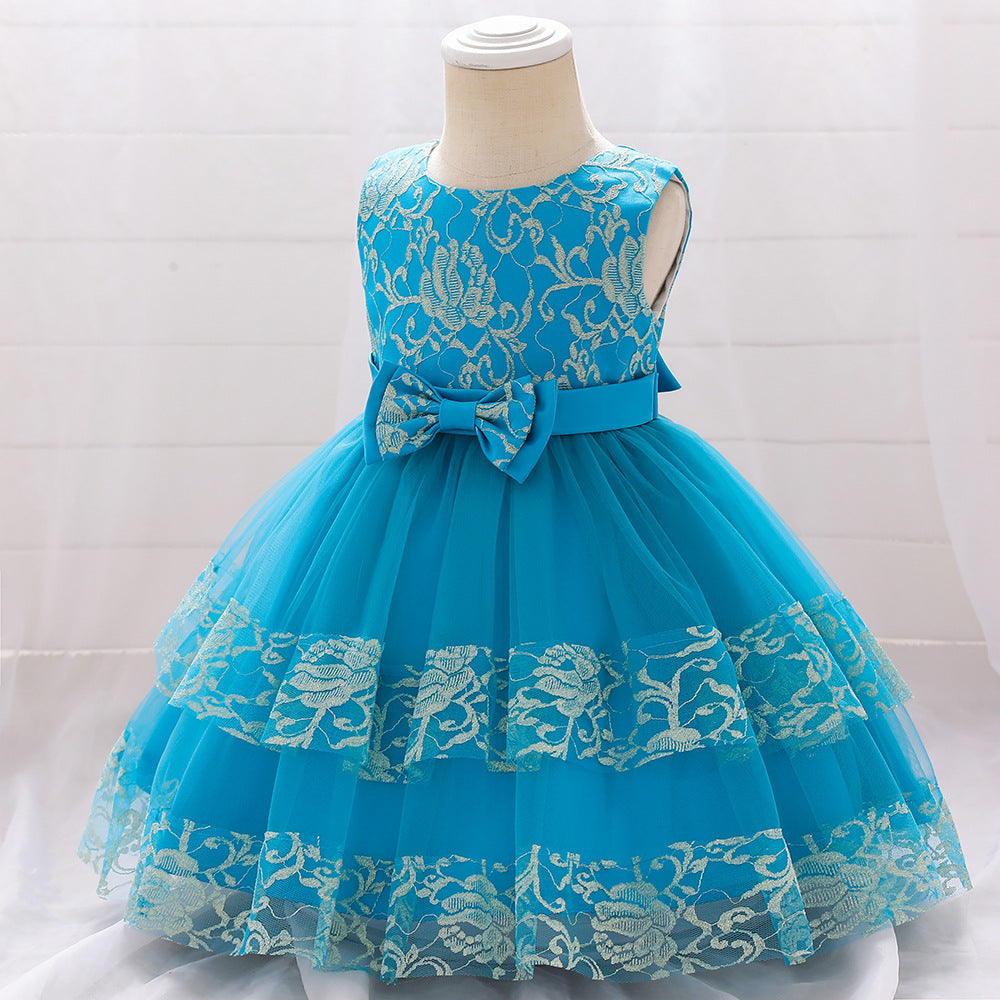 Robes de soirée d'anniversaire pour bébés filles, robes d'été sans manches en dentelle moelleuse et mignonne pour tout-petaines, robes de princesse formelles