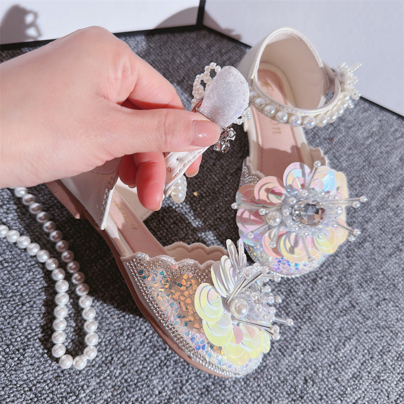 Chaussures d'été pour filles, neuves, avec papillon en cristal et perles, style princesse