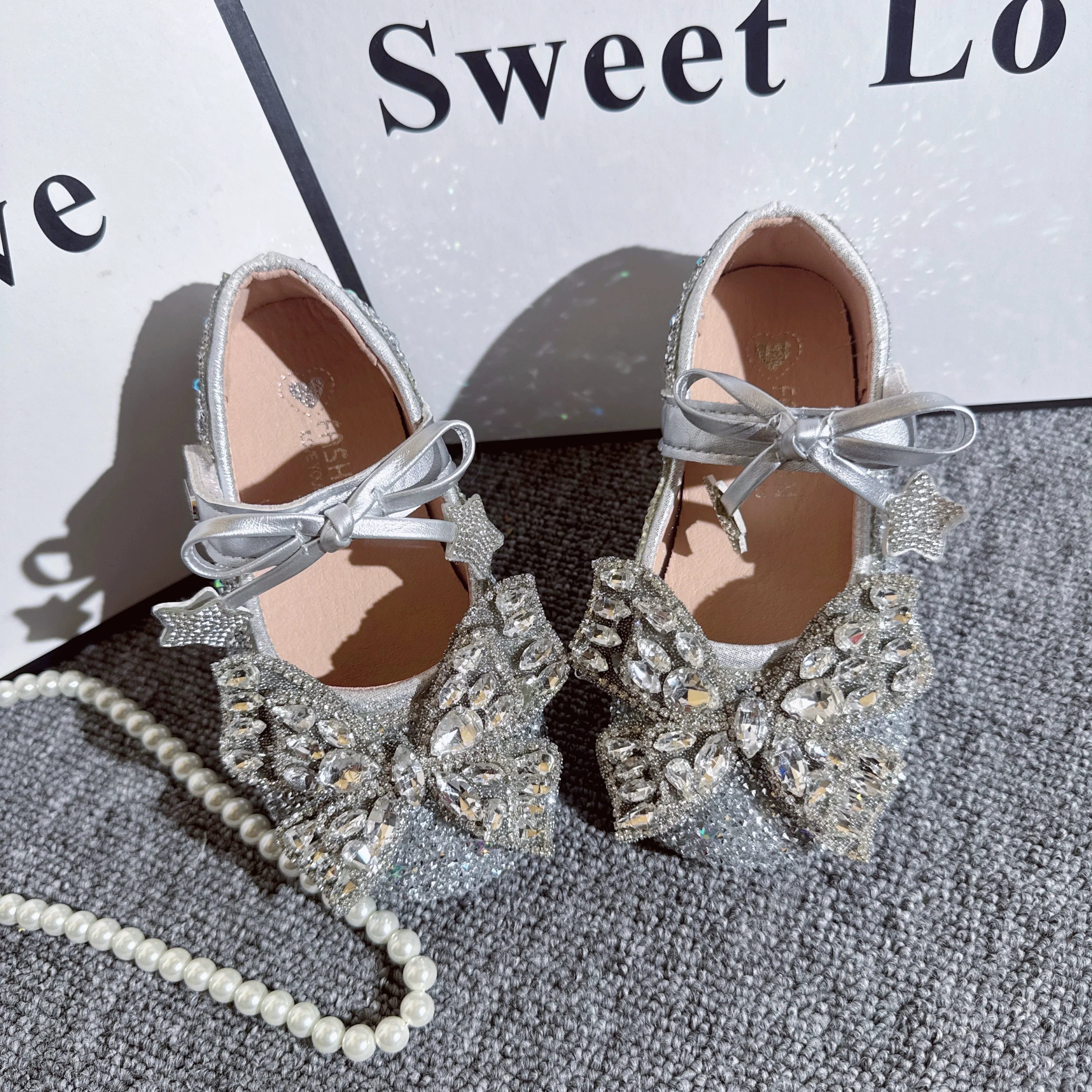 Chaussures en cuir Princesse Papillon en cristal pour filles
