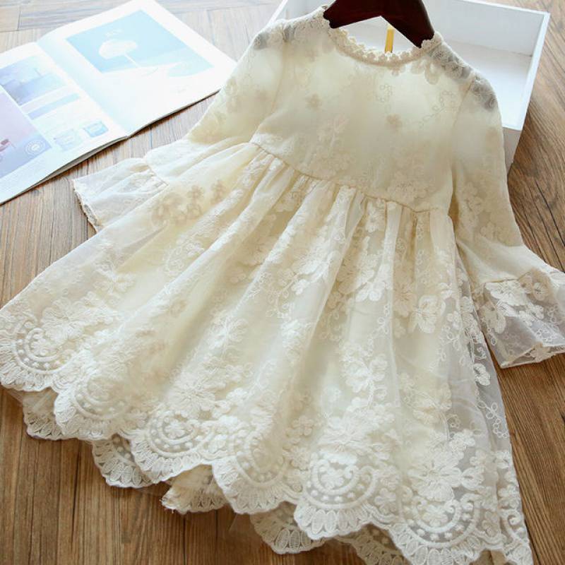 Robe de Demoiselle d'Honneur pour Bébé Fille Été Brodé Dentelle Maille Fleur Robe de Princesse Anniversaire
