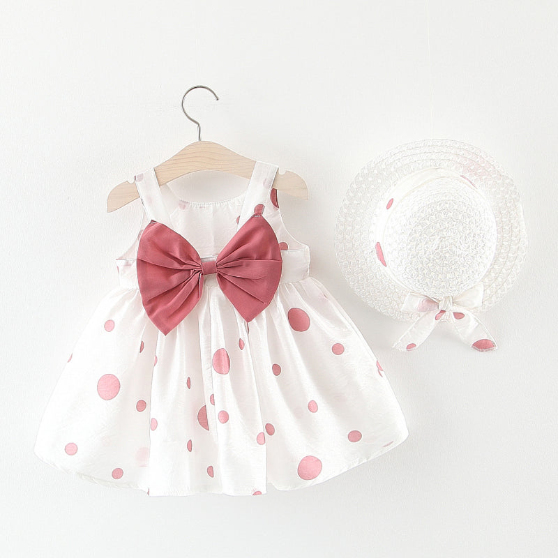 Ensemble Robe sans Manches à Nœud Fleurie et Chapeau pour Bébé Fille