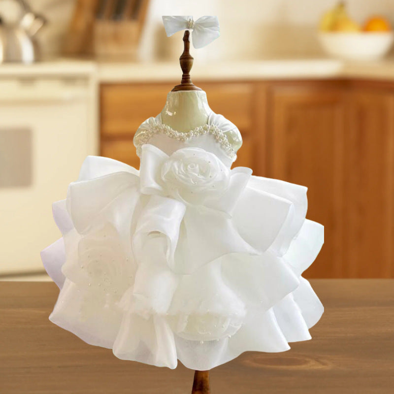 Robe élégante pour bébé fille rose, demoiselle d'honneur, princesse d'un an, pour concours de beauté.