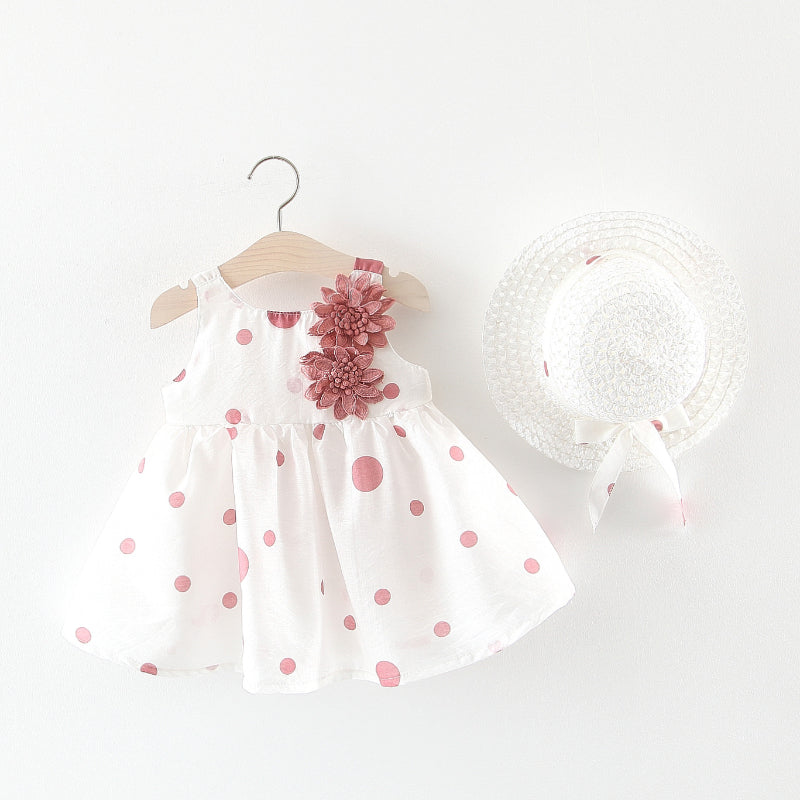 Ensemble Robe sans Manches à Nœud Fleurie et Chapeau pour Bébé Fille
